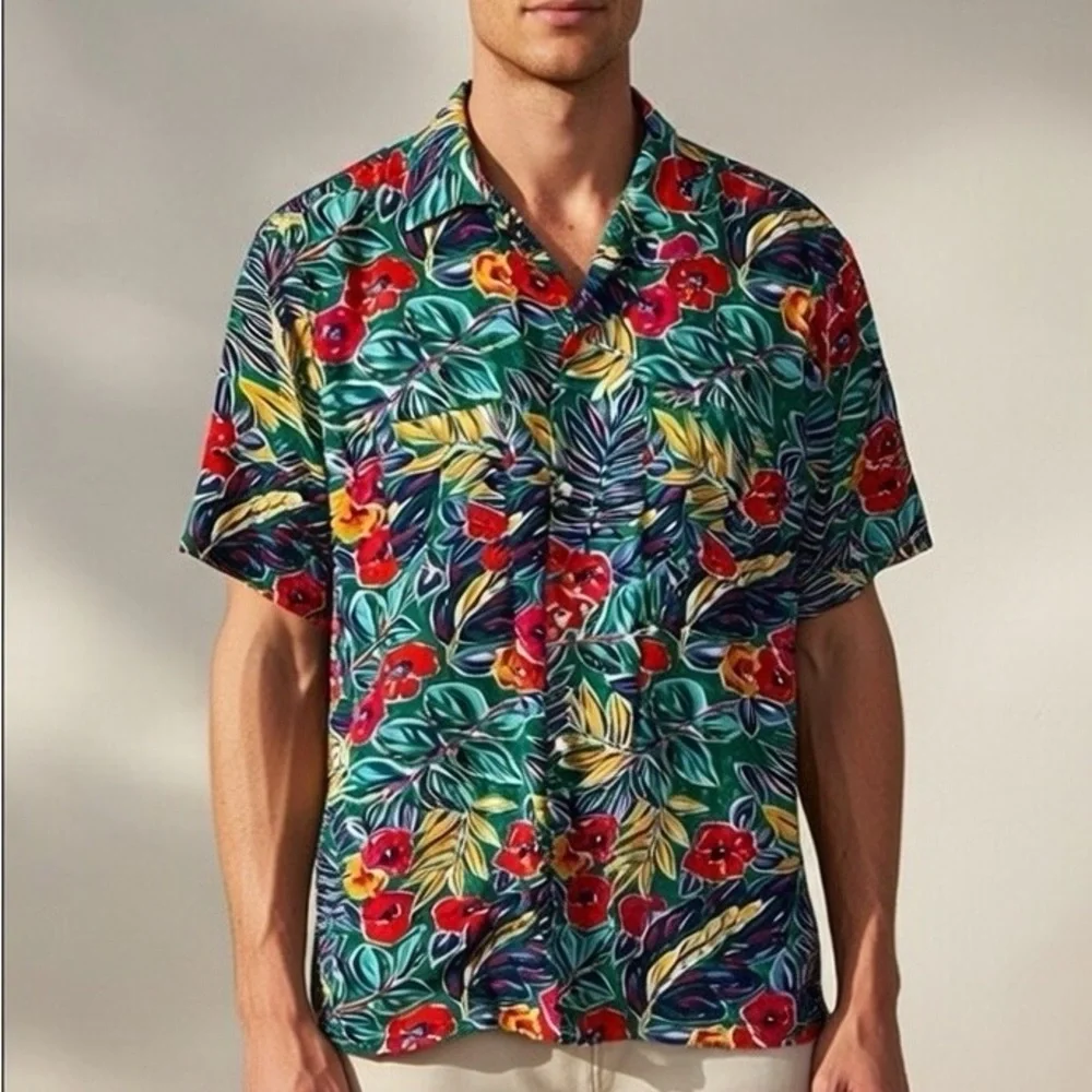 J. Crew Tropical Hawaiian Leaf Print Shirt - Large